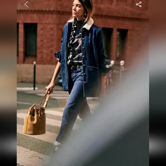 Sezane Will Indigo Faux Sheepskin Collar Jacket - Picture 4 of 5